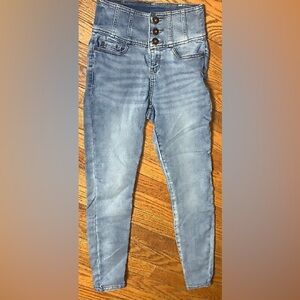 No Boundaries Blue Skinny Jeans with Distressing and Vintage Look